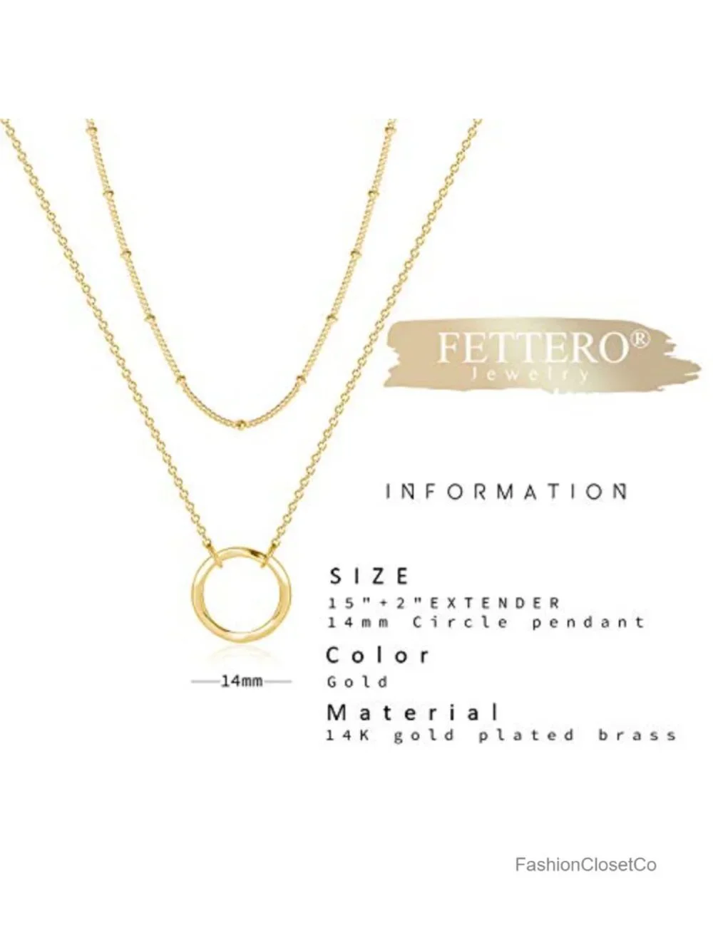 14k Gold Plated Hammered Circle Layered Karma Choker Pendant Necklace Dainty